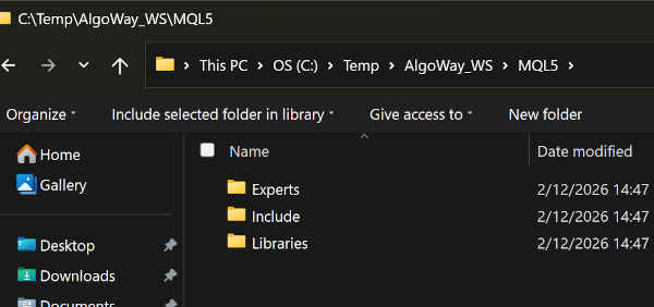 Enter AlgoWay webhook UUID in AlgoWayWS-MT5 EA inputs