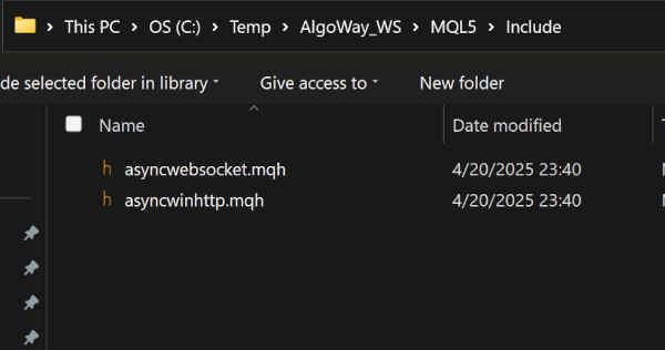 MetaTrader 5 Include folder for AlgoWayWS-MT5 files