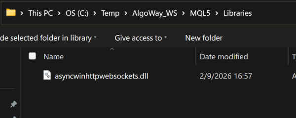 MetaTrader 5 Libraries folder for AlgoWayWS-MT5 DLL