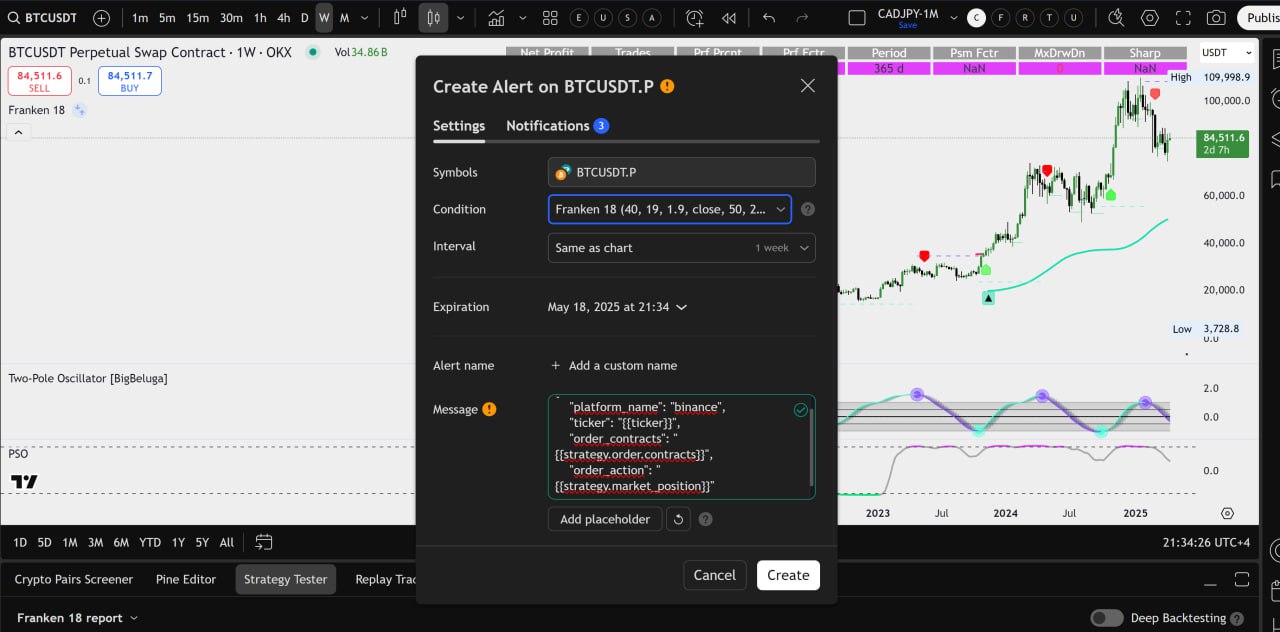 Create TradingView alert for Binance via AlgoWay