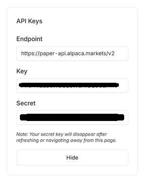 Alpaca paper trading API key and secret for AlgoWay