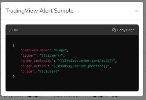 TradingView create alert settings for BingX automation