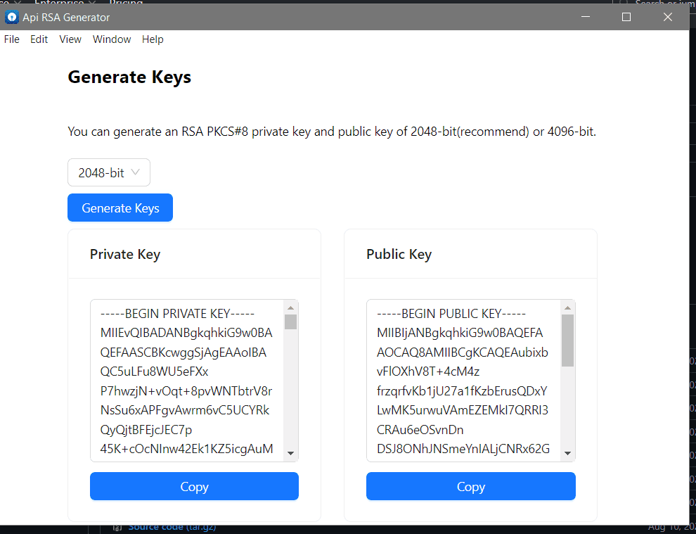 Bitget API creation form with RSA public key and passphrase