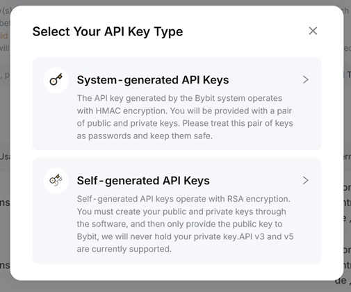 Select system-generated Bybit API keys for AlgoWay webhook automation