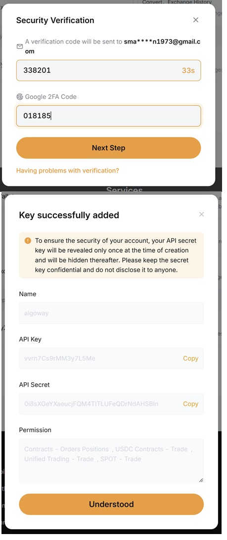 Bybit security verification and API secret for AlgoWay
