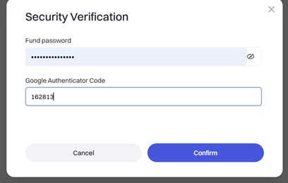 Gate.io security verification with Fund Password and Google Authenticator