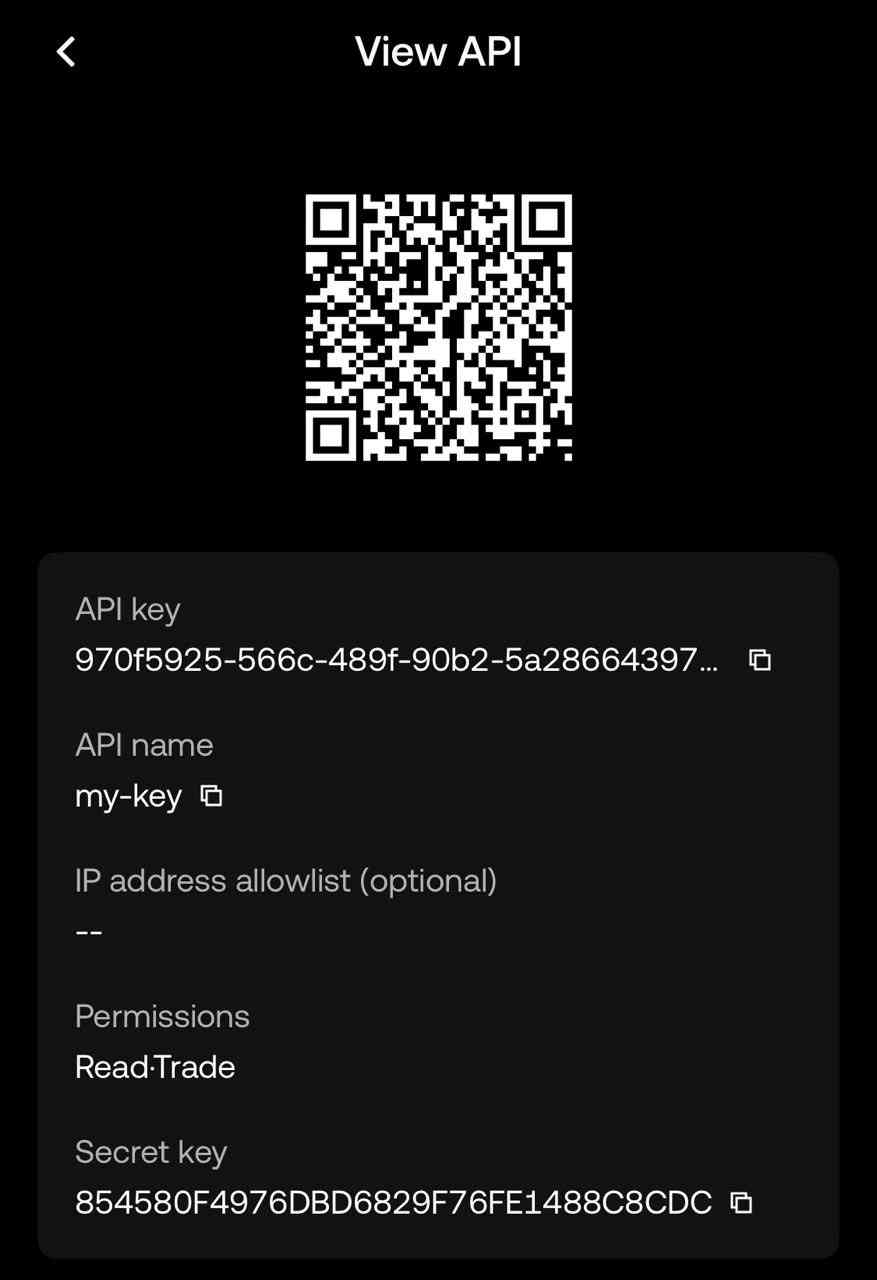 OKX API key card showing API key details
