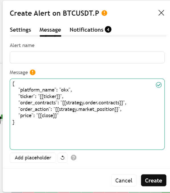 TradingView alert JSON message for OKX AlgoWay webhook