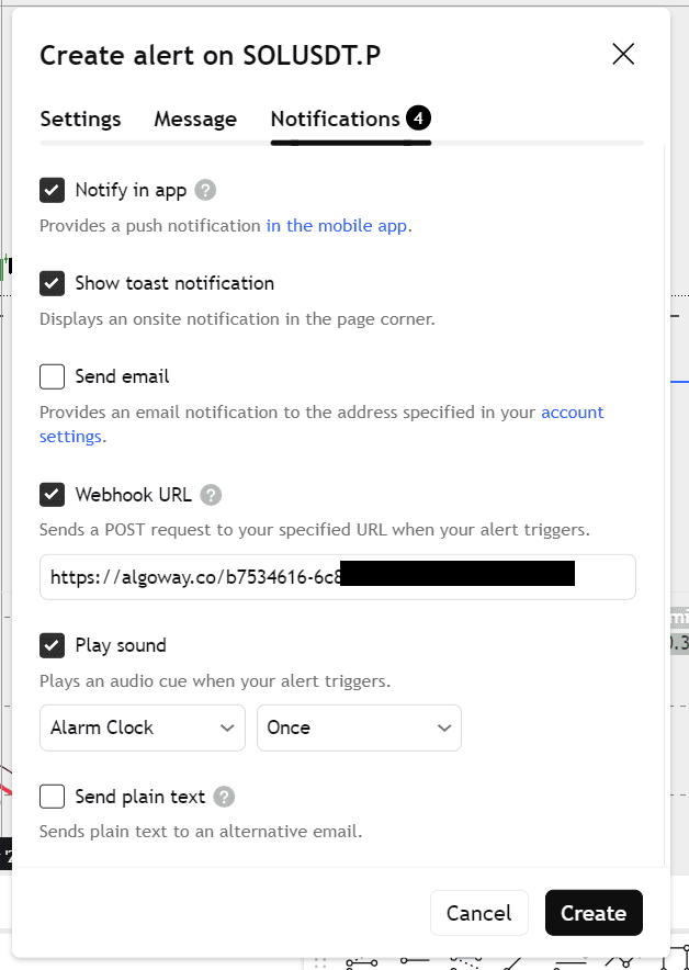 TradingView webhook URL configuration for ProjectX automation
