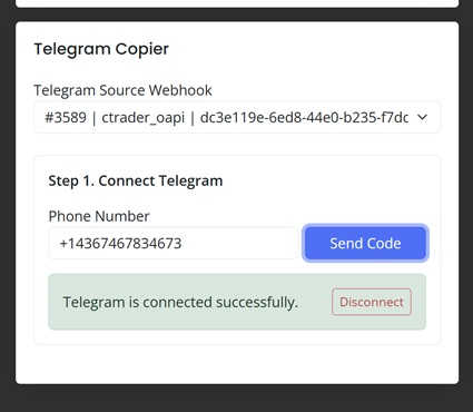 AlgoWay Telegram Copier connected successfully to a Telegram account