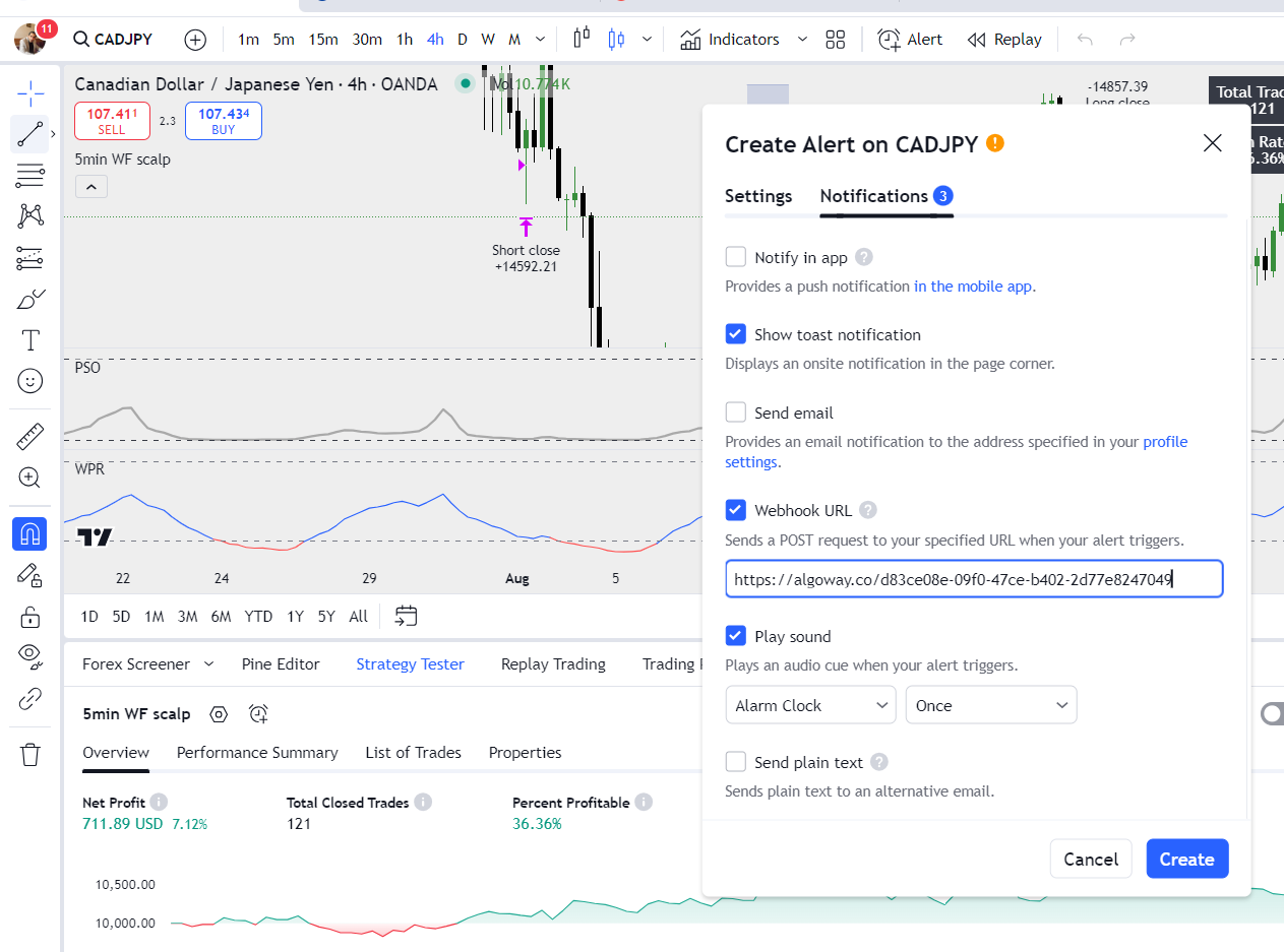 AlgoWay JSON message template for TradingView to Capital.com webhook