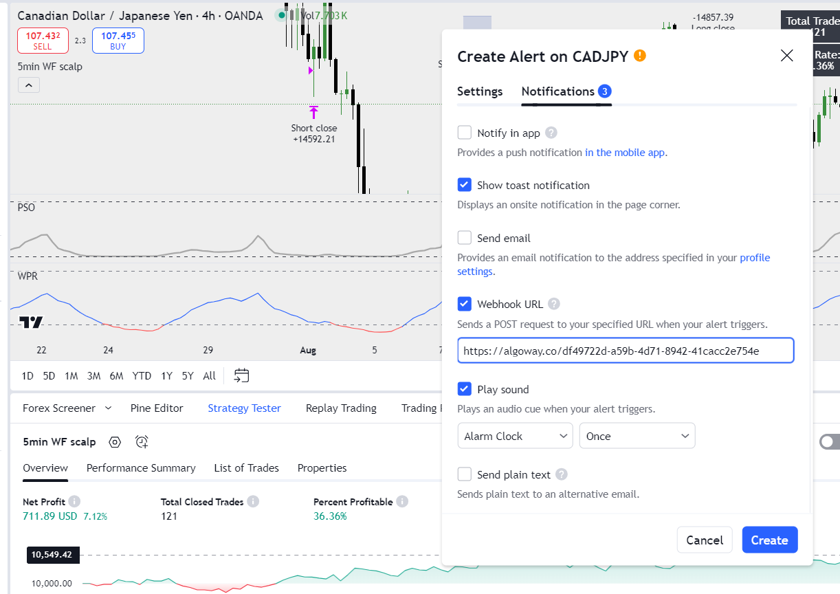 Paste TradeLocker JSON message into TradingView alert message field